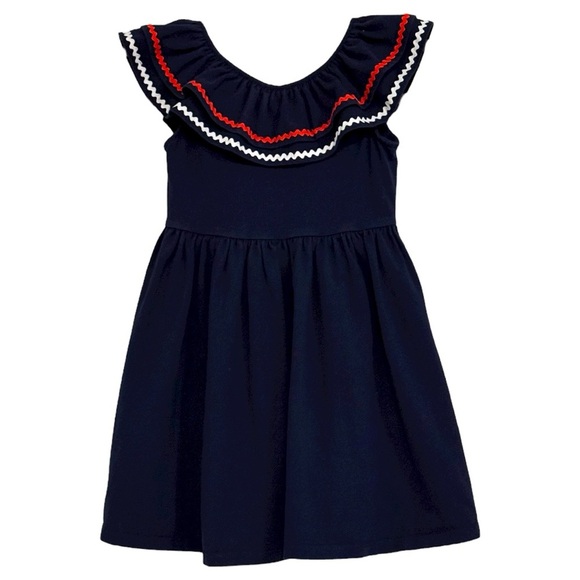 Janie and Jack Other - Janie and Jack Girls Navy Blue Dress Sz 6 Flutter Sleeve Ric Rac Trim